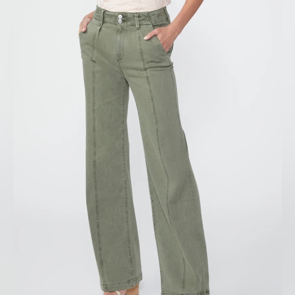 PAIGE Olive Green Wide Leg Utility Pants